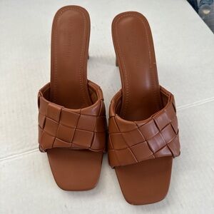 Aphrodite Tan Woven Heeled Mules